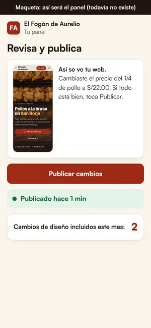 Maqueta del panel: publicar los cambios