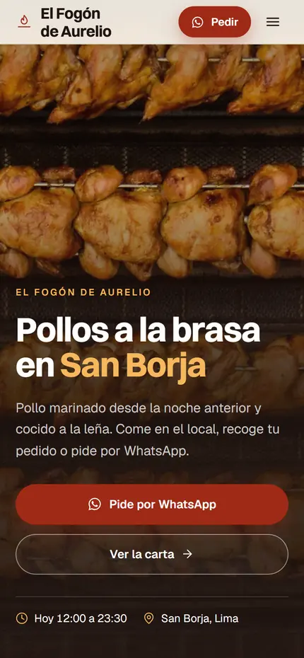 Web de muestra de una pollería: pollos a la brasa en San Borja